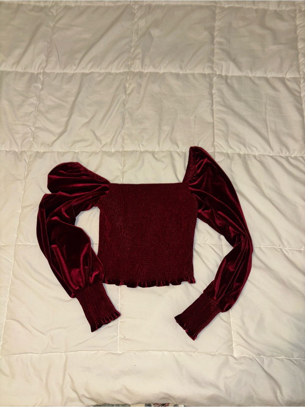 Gianni Bini Wine Red Velvet Puff Sleeve Crop Top